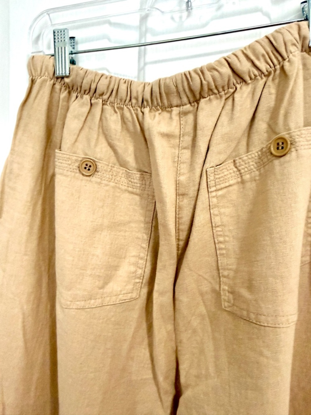 ellos Cropped Drawstring Linen-Rayon Blend Pants in Tan - Picture 4 of 5